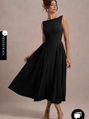 MURIEL
Black Boat-Neck Volume-Hem Midi Dress